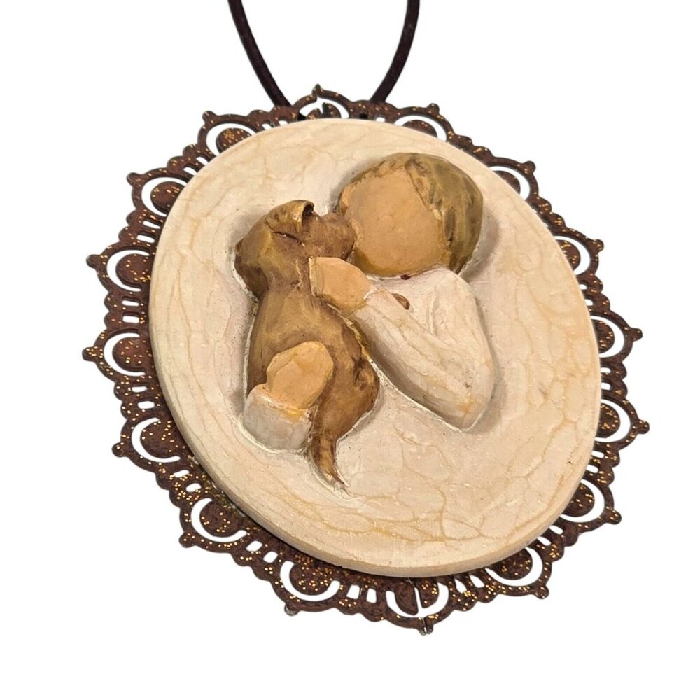 COPY - Willow Tree Ornament Above All Kindness 2009 Child Puppy Round Rustic Ch…